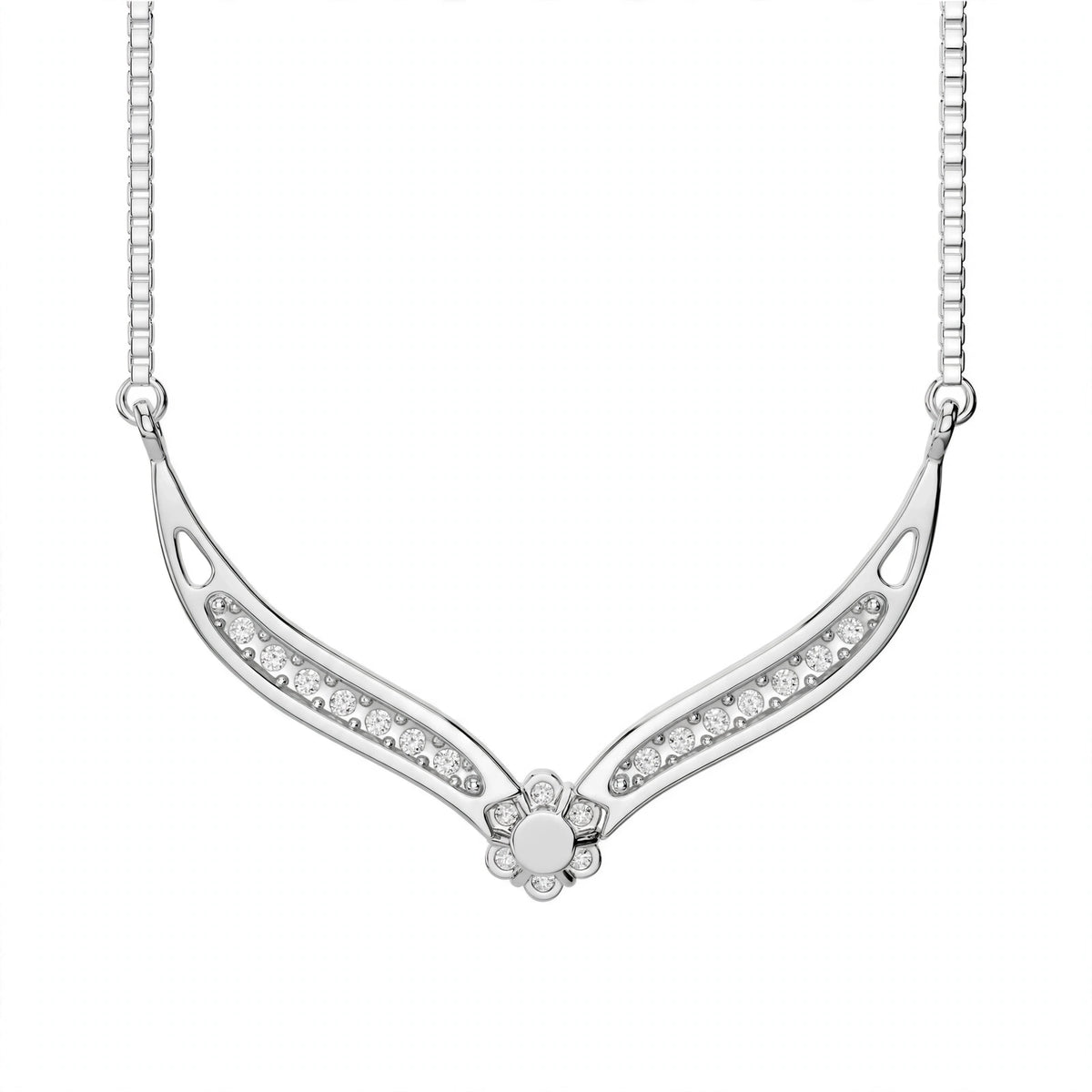 18K White Gold V-Shaped Chevron Diamond Necklace