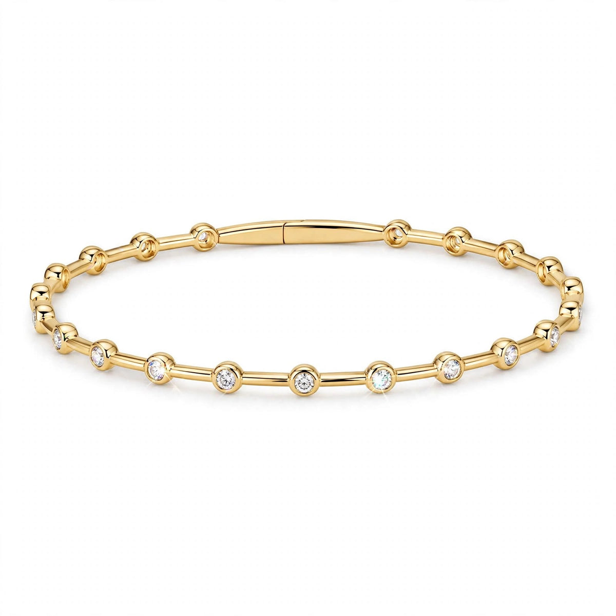 14K Yellow Gold Bezel-Set Diamond Station Bangle Bracelet