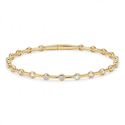 14K Yellow Gold Bezel-Set Diamond Station Bangle Bracelet