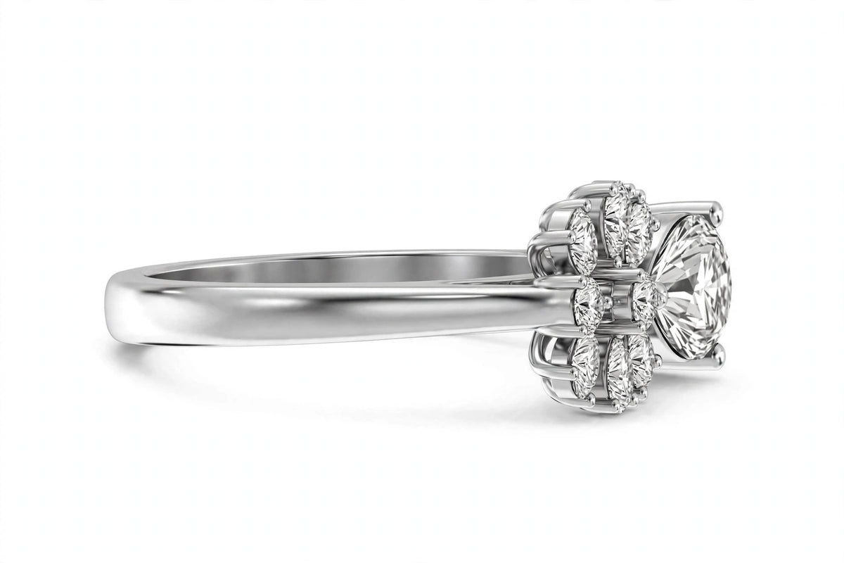 Nature-Inspired Pear Diamond Flower Petal Cluster Ring