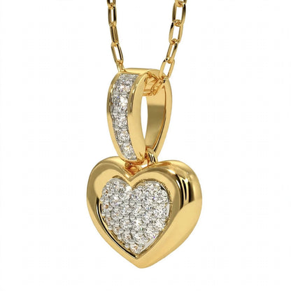 14K Yellow Gold Pavé Diamond Heart Pendant Necklace