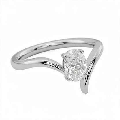 14K Yellow Gold Oval Diamond Bypass Solitaire Engagement Ring