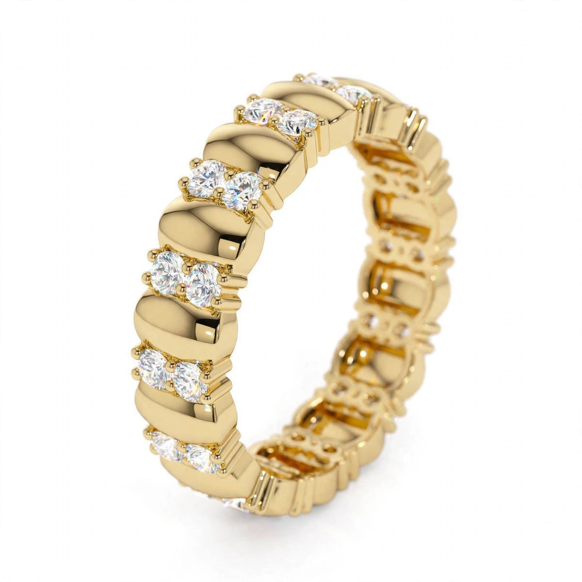 14k Rose Gold Unique Double Row Diamond Eternity Band