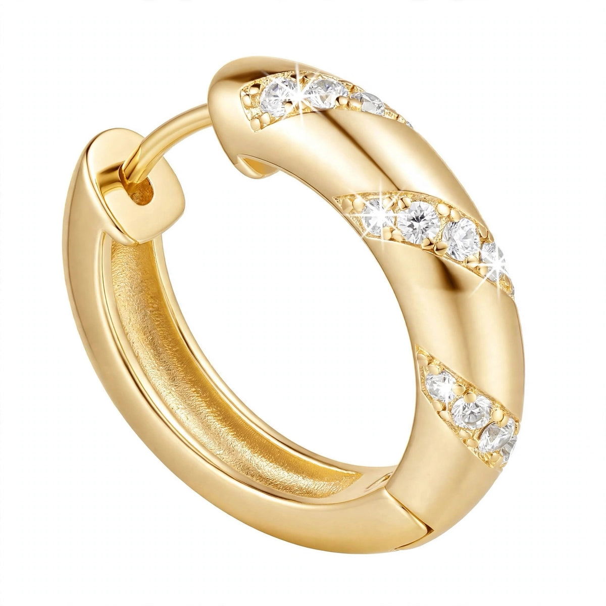 14K Yellow Gold Twisted Diamond Huggie Hoop Earrings