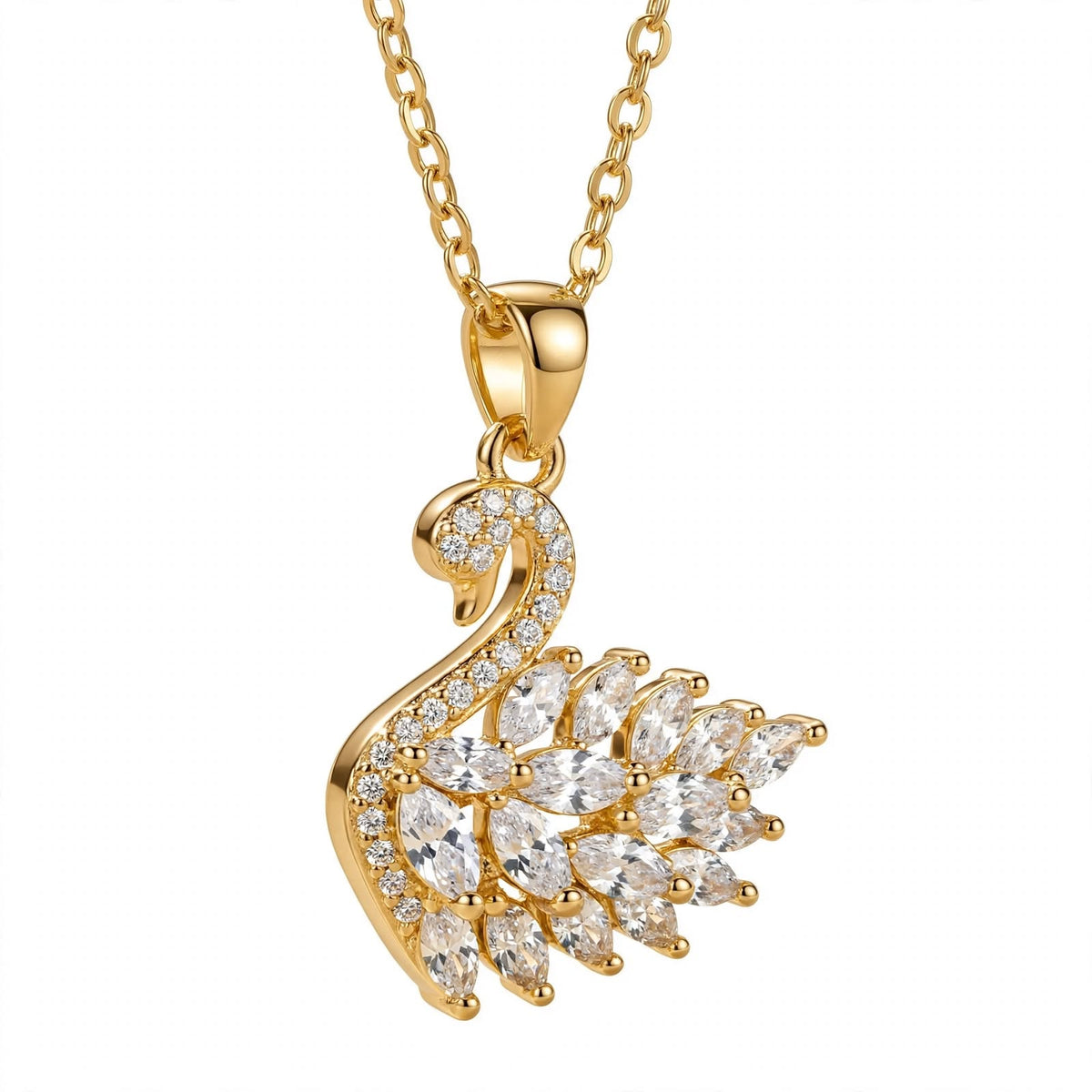 18K Rose Gold Plated Sterling Silver Swan Charm Necklace