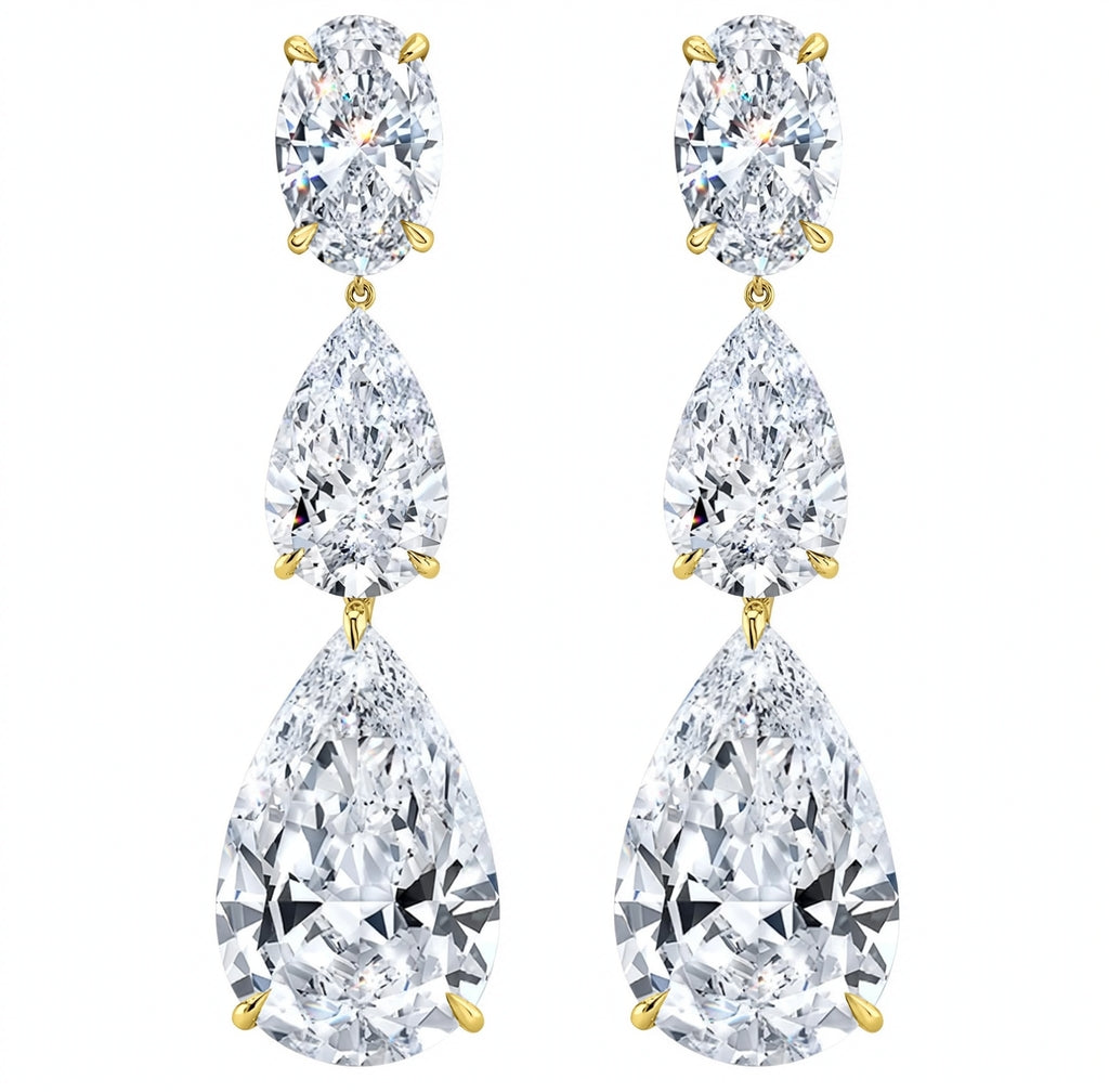 18K White Gold Three Stone Diamond Earrings