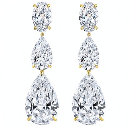 18K White Gold Three Stone Diamond Earrings