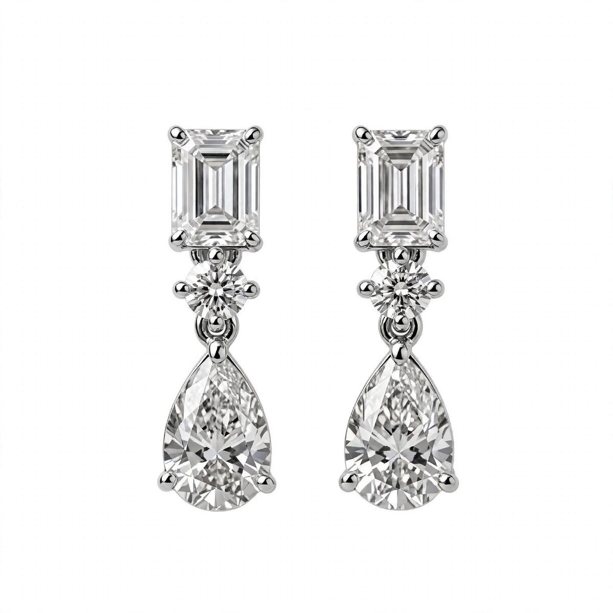 14K White Gold Multi-Shape Diamond Drop Earrings