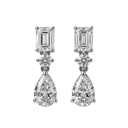 14K White Gold Multi-Shape Diamond Drop Earrings
