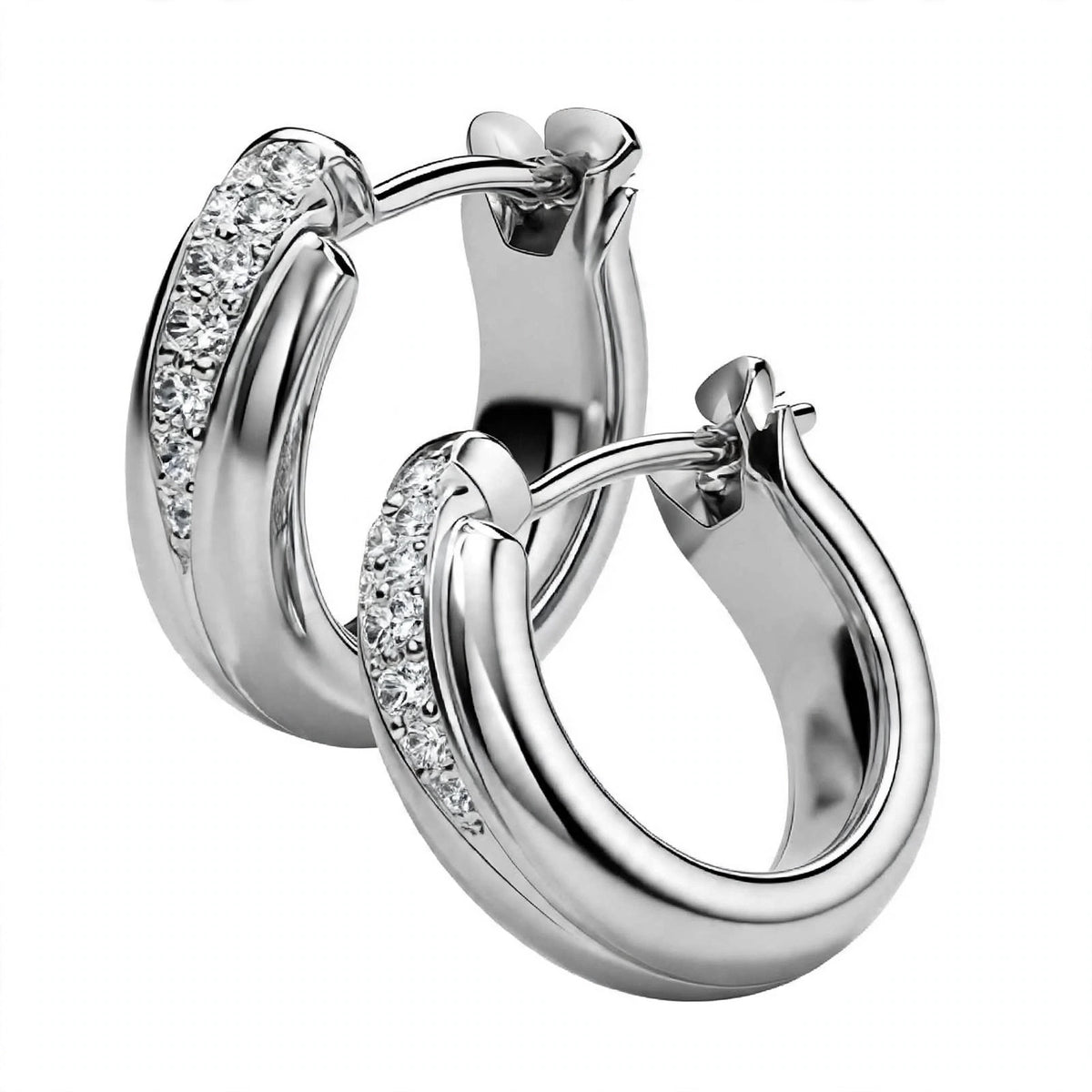 18K Yellow Gold Diamond Pavé Huggie Hoop Earrings