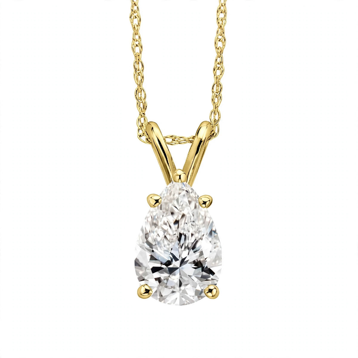 14K White Gold Pear-Shaped Diamond Solitaire Pendant Necklace