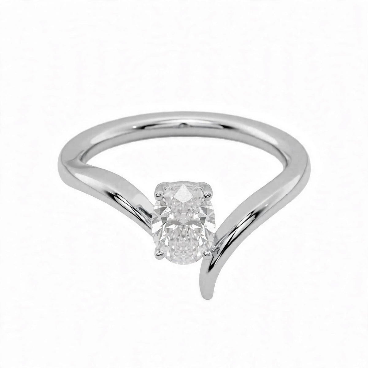 14K Yellow Gold Oval Diamond Bypass Solitaire Engagement Ring