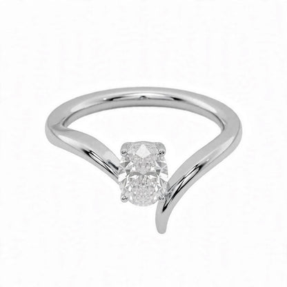14K Yellow Gold Oval Diamond Bypass Solitaire Engagement Ring