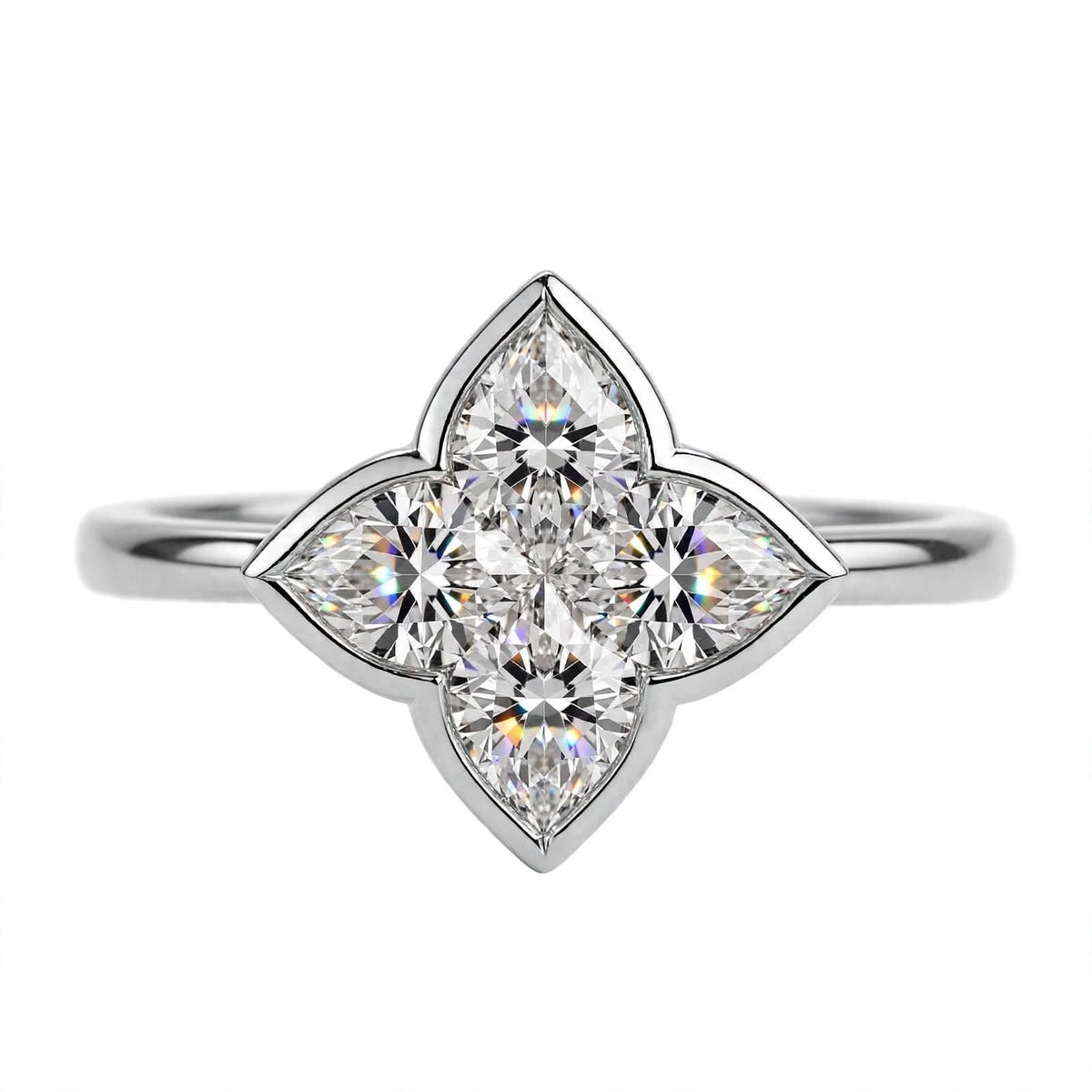 14K Gold Four-Petal Clover Engagement Ring