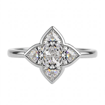 14K Gold Four-Petal Clover Engagement Ring
