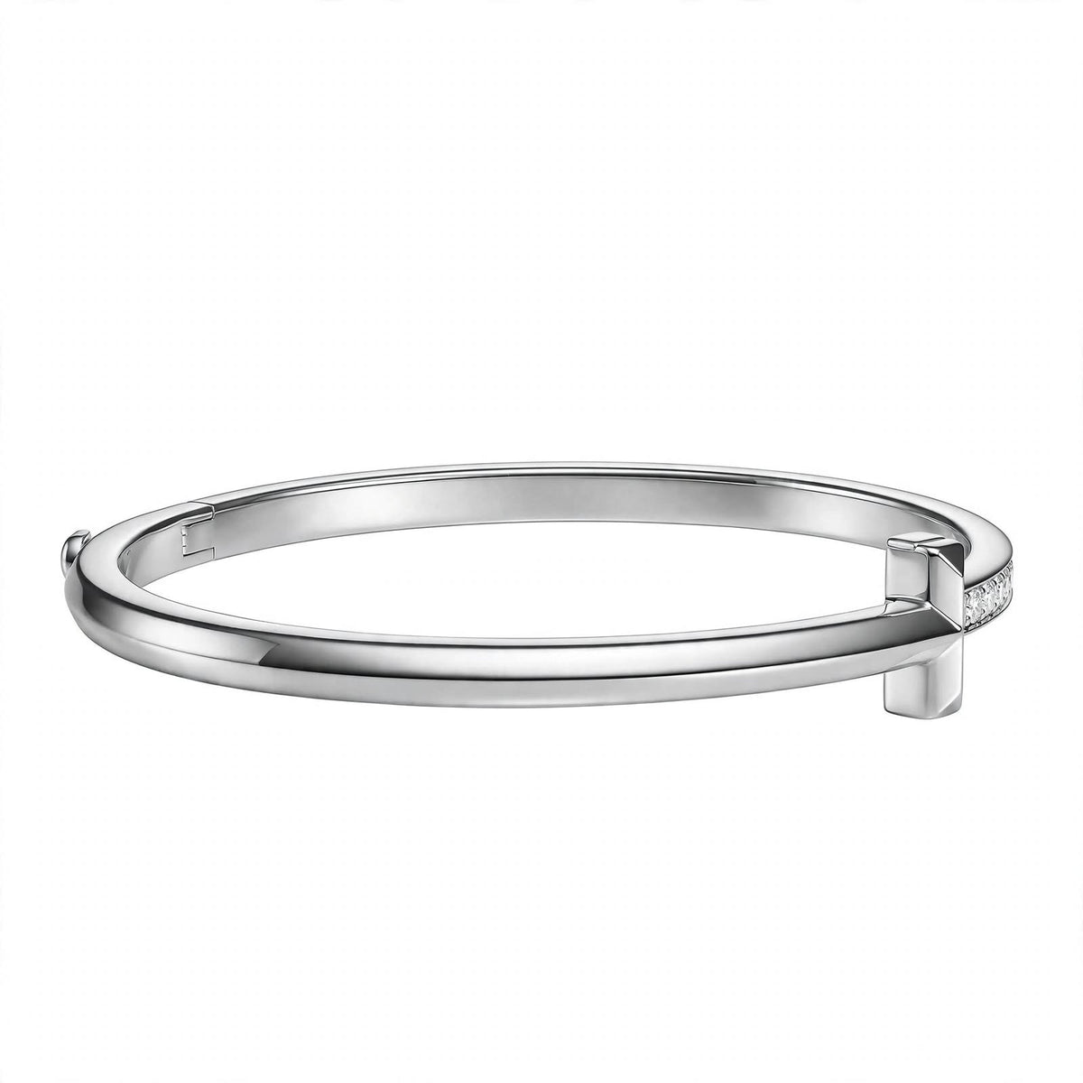 18K Yellow Gold Pavé Diamond T-Bar Hinged Bangle Bracelet