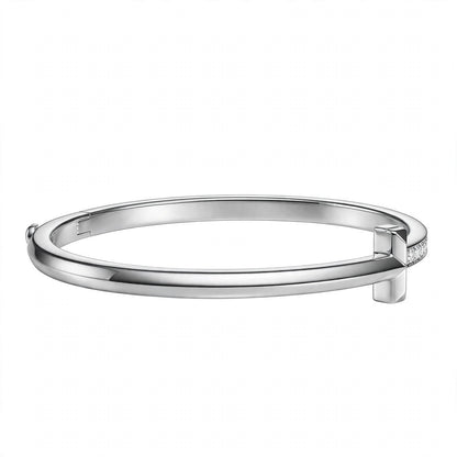 18K Yellow Gold Pavé Diamond T-Bar Hinged Bangle Bracelet