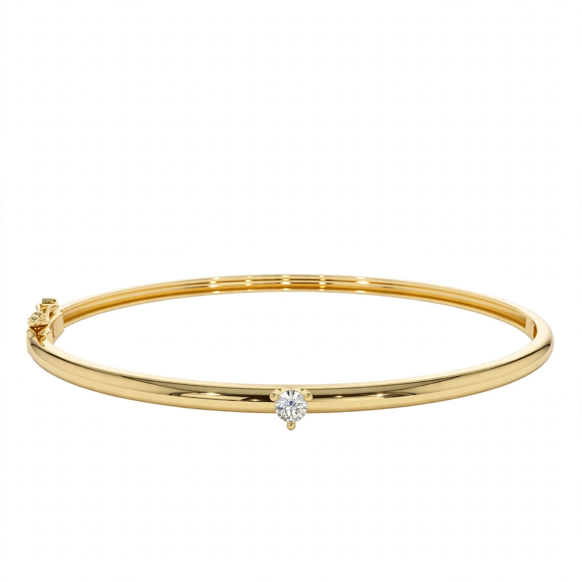 14K Yellow Gold Solitaire Diamond Bangle Bracelet