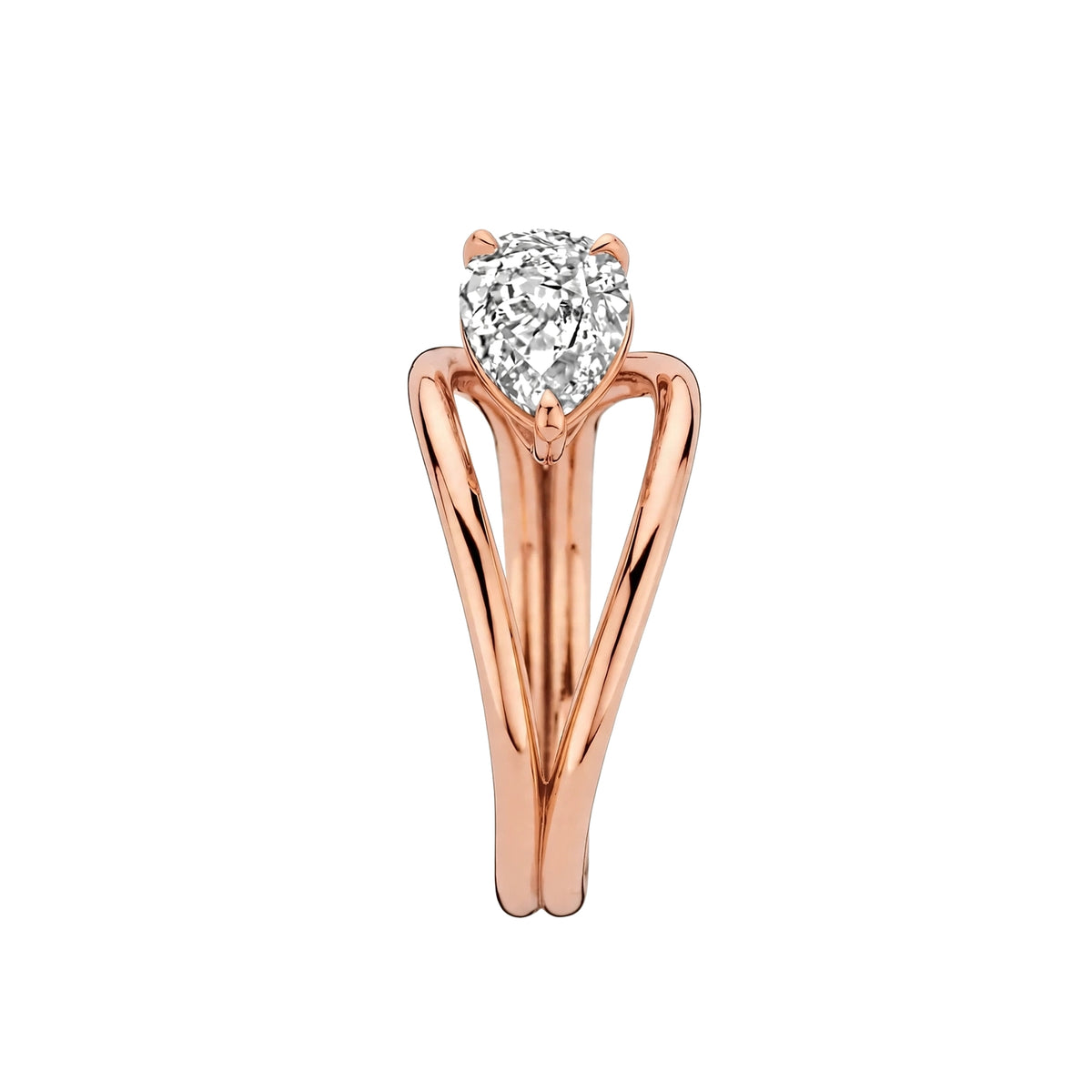 14K Yellow Gold Sculptural Pear-Shaped Diamond Wave Ring.