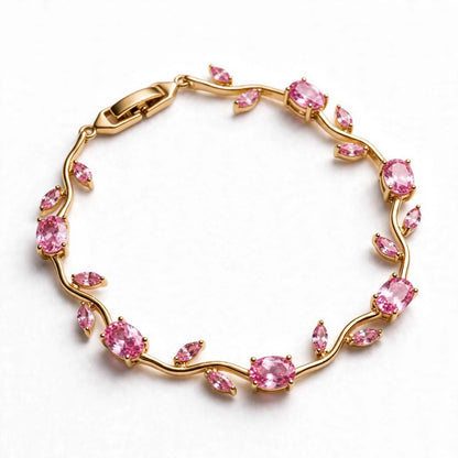 18K Gold Plated Pink Tulip Vine Bracelet | Lab Grown Diamonds