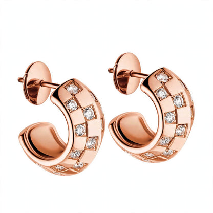 14K Gold Checkered Diamond Hoop Earrings