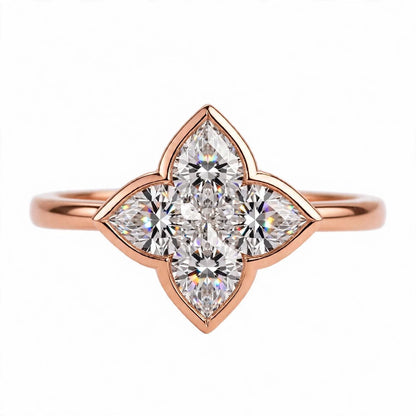 14K Gold Four-Petal Clover Engagement Ring