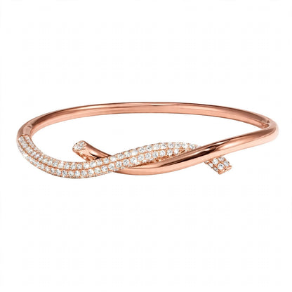 18K Yellow Gold Intertwined Pave Diamond Tie Bangle