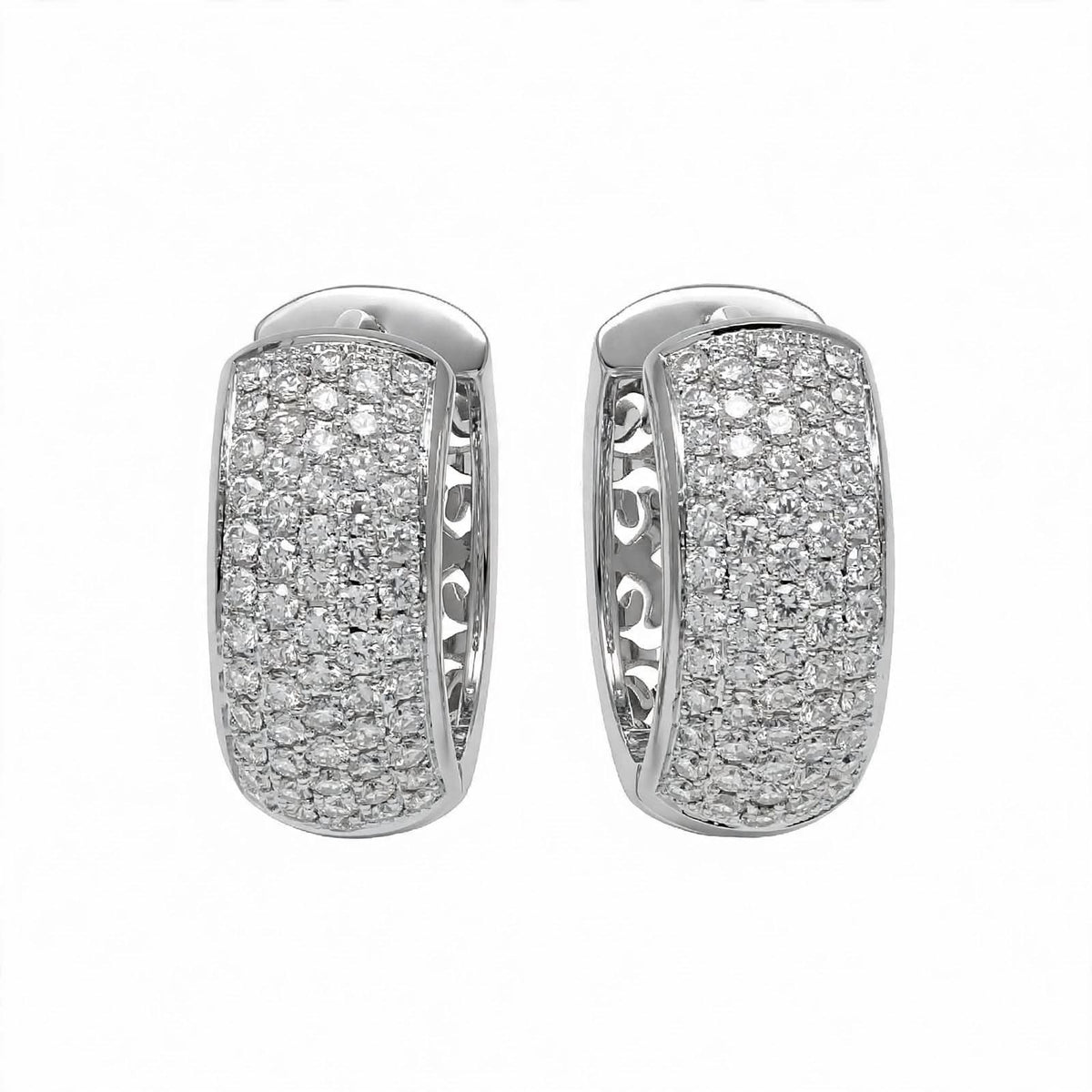 18K Yellow Gold Multi-Row Diamond Pavé Huggie Hoop Earrings