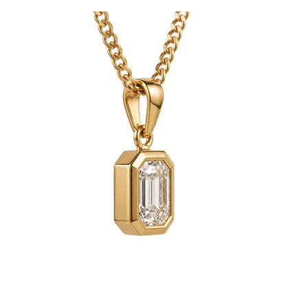18K Yellow Gold Bezel-Set Emerald Cut Diamond Pendant Necklace