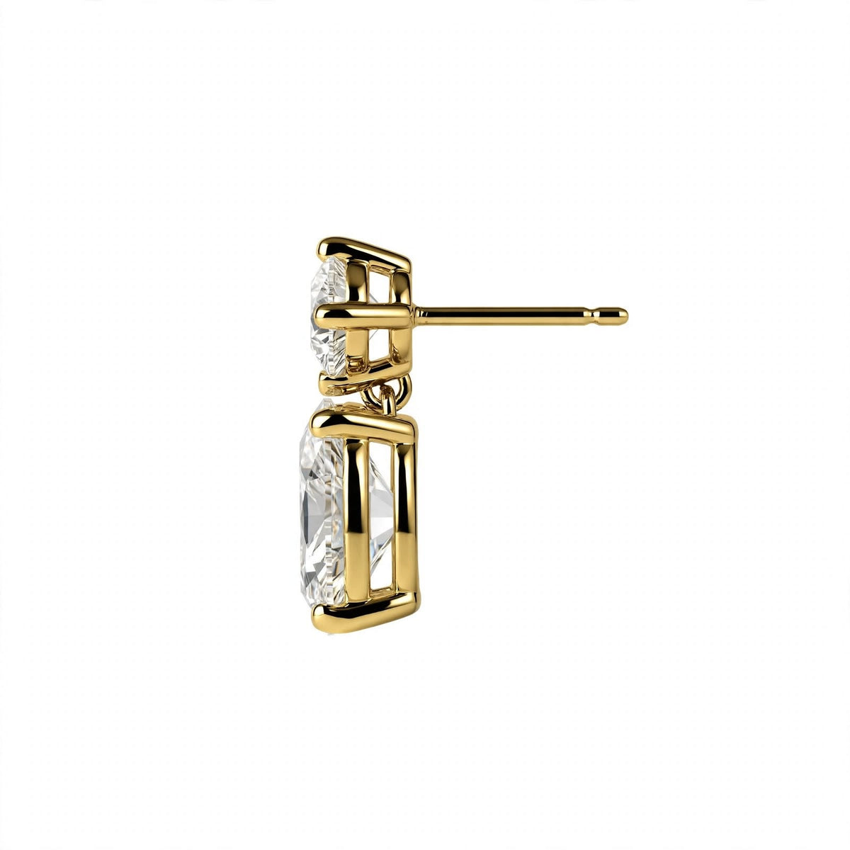 14K Rose Gold Two-Stone Oval and Round Diamond Drop Earrings