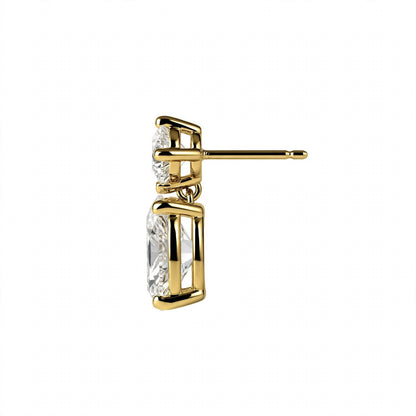 14K Rose Gold Two-Stone Oval and Round Diamond Drop Earrings