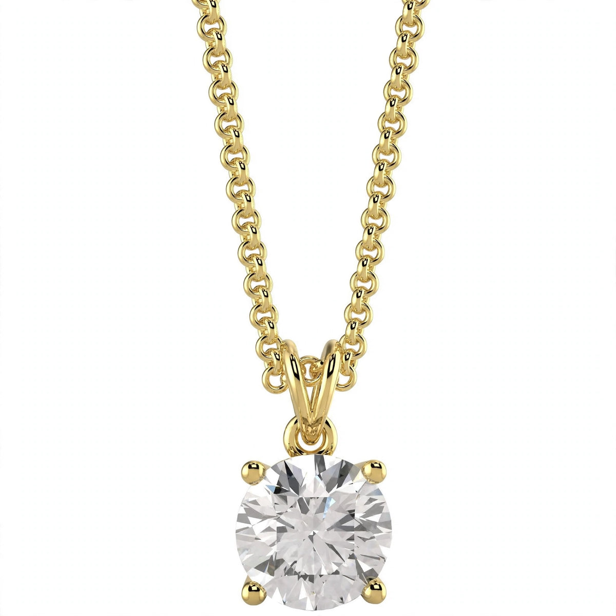 18K White Gold Round Cut Diamond Solitaire Pendant Necklace