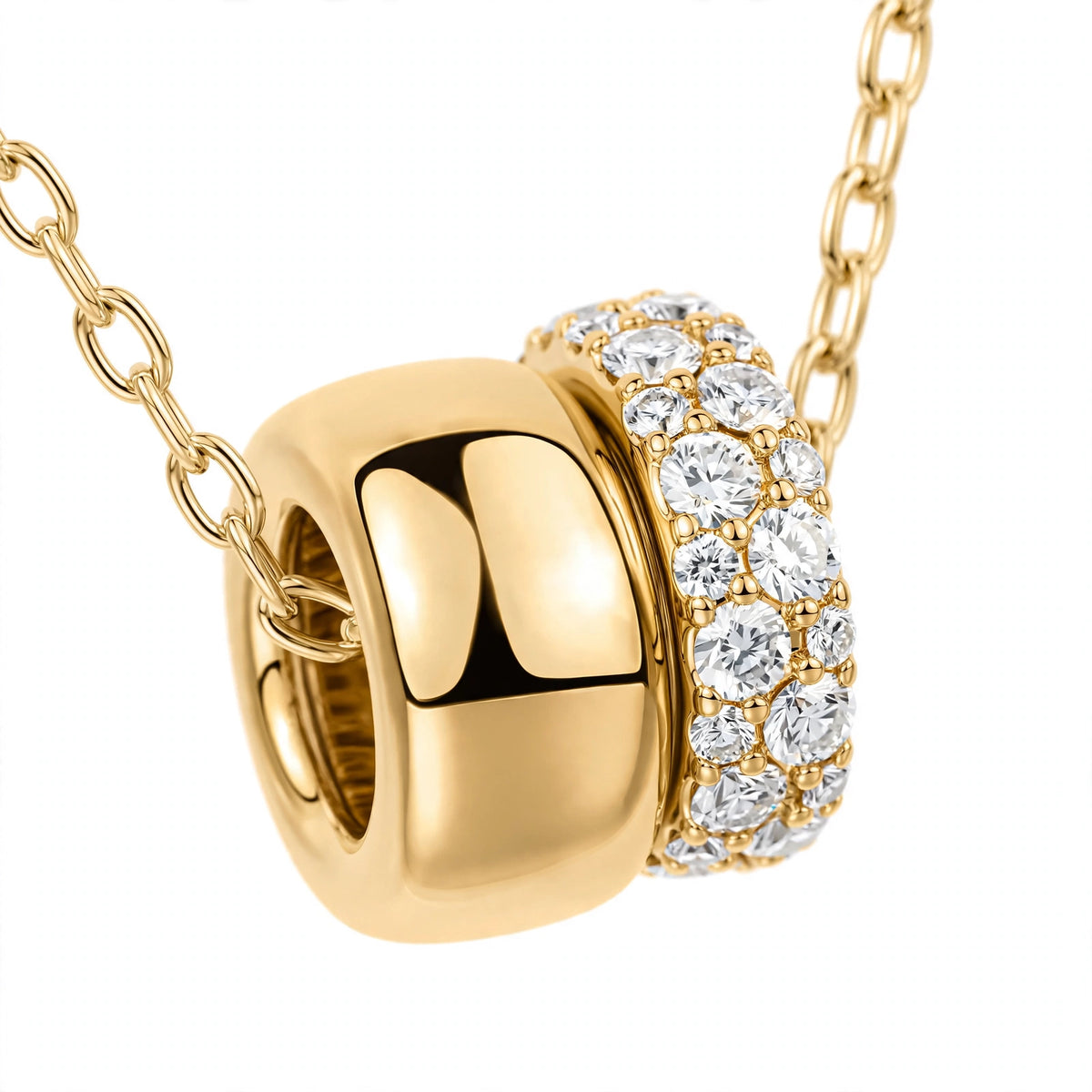 14K Rose Gold Double Band Barrel Pendant Necklace