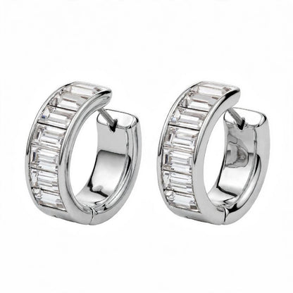14K Yellow Gold Baguette Diamond Huggie Earrings