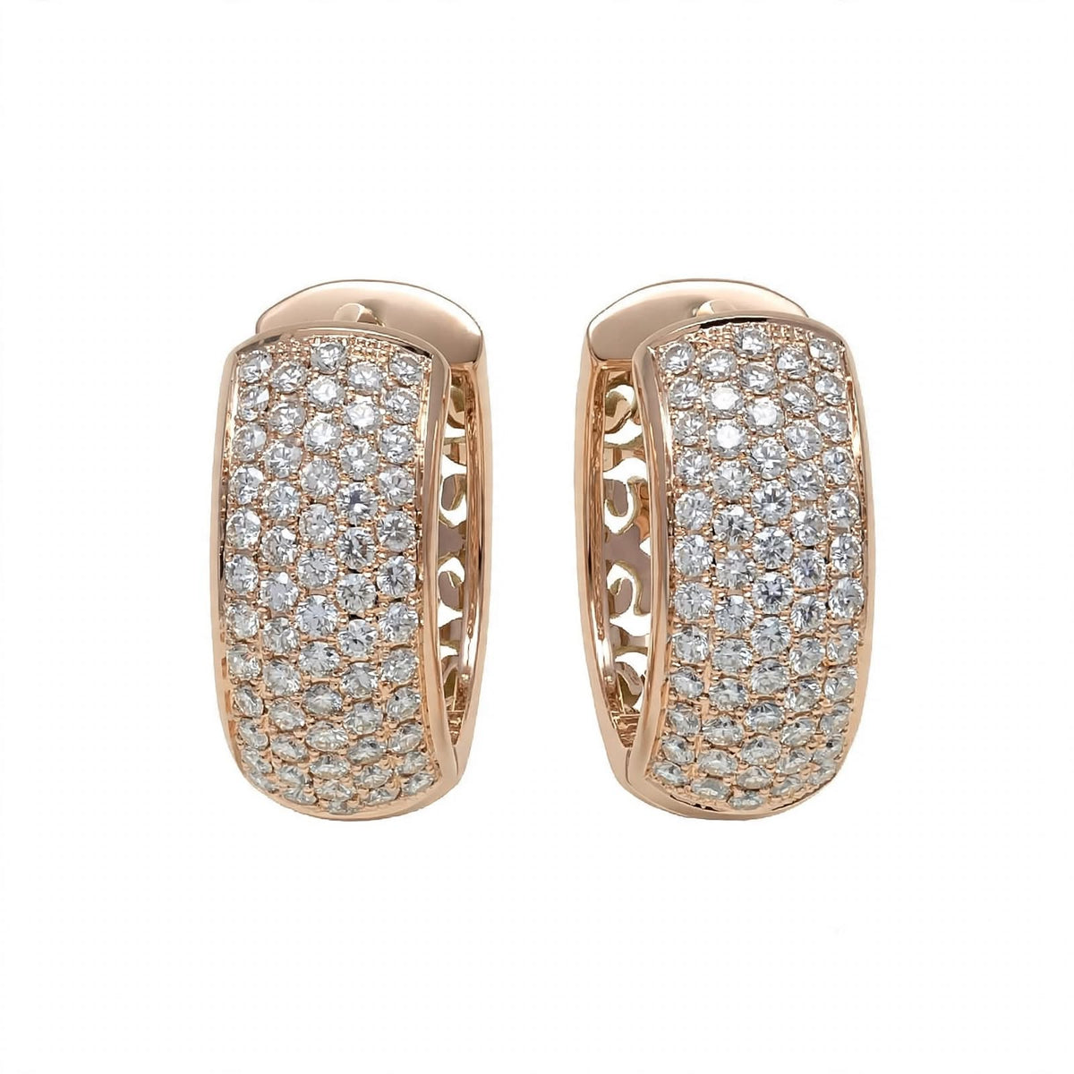 18K Yellow Gold Multi-Row Diamond Pavé Huggie Hoop Earrings