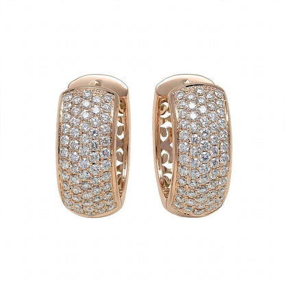 18K Yellow Gold Multi-Row Diamond Pavé Huggie Hoop Earrings