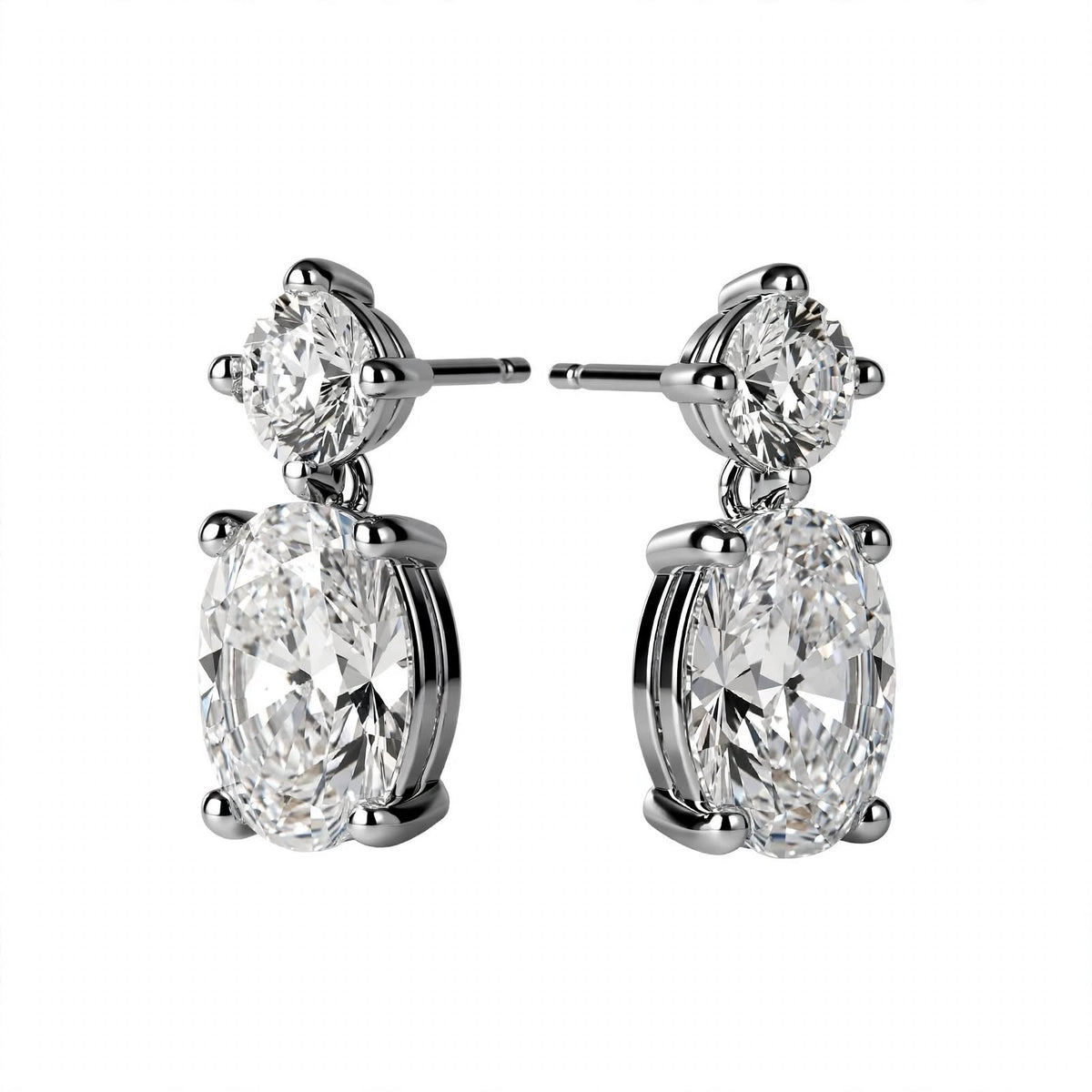 14K Rose Gold Two-Stone Oval and Round Diamond Drop Earrings