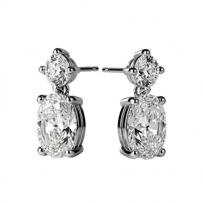 14K Rose Gold Two-Stone Oval and Round Diamond Drop Earrings
