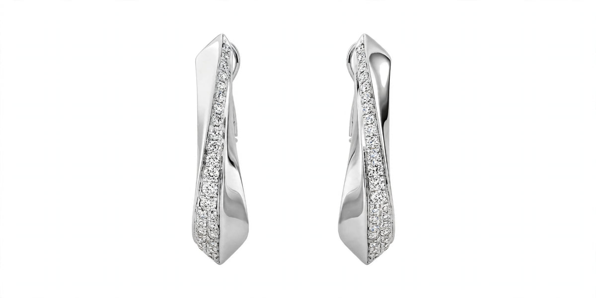 Yellow Gold Diamond Twist Hoop Earrings – Sculptural Wave J-Hoops