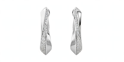 Yellow Gold Diamond Twist Hoop Earrings – Sculptural Wave J-Hoops