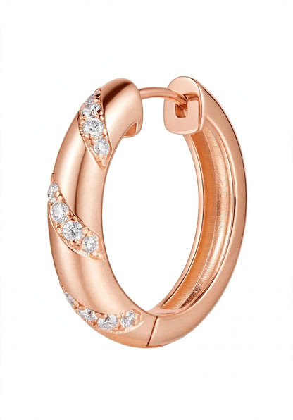 14K Yellow Gold Twisted Diamond Huggie Hoop Earrings