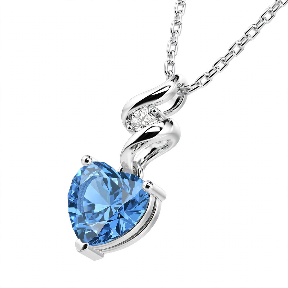 925 Sterling Silver Twist Heart Cut Birthstone Pendant Necklace