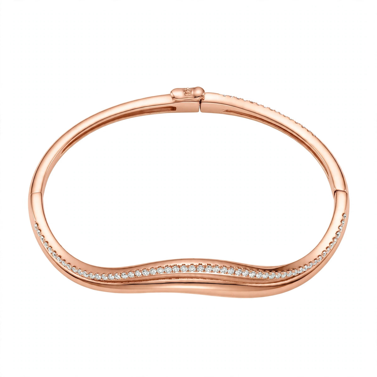 14K Yellow Gold Double Wave Pavé Diamond Bangle Bracelet
