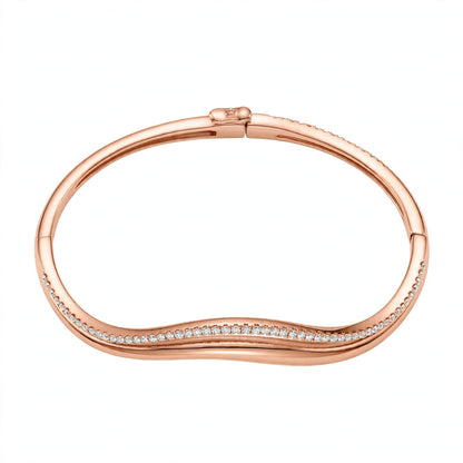 14K Yellow Gold Double Wave Pavé Diamond Bangle Bracelet