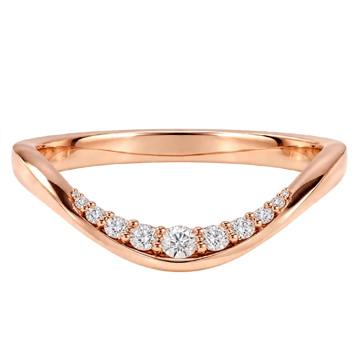 14K White Gold Shared-Prong Curved Diamond Wedding Band
