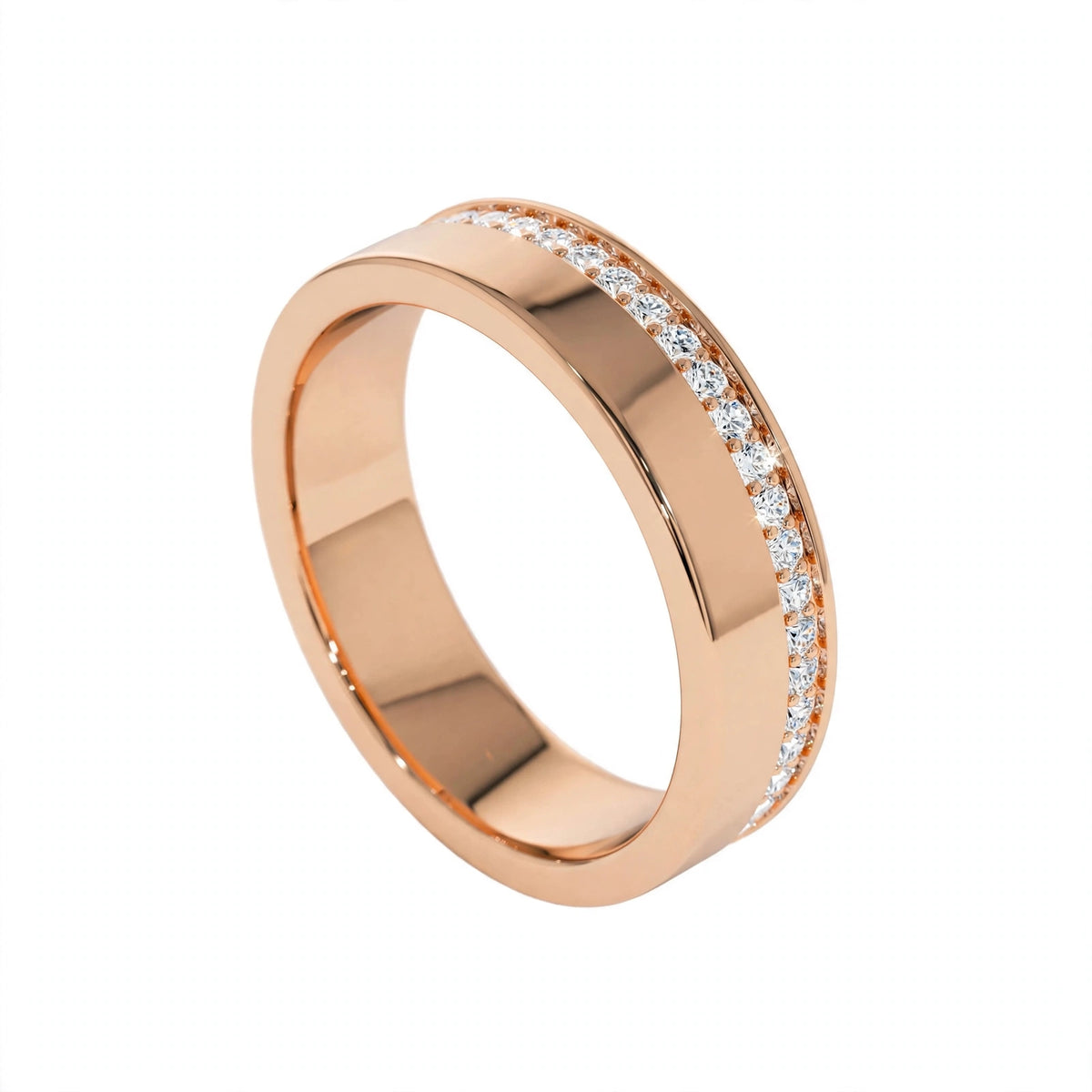 14K Rose Gold Diamond Grooved Wedding Band