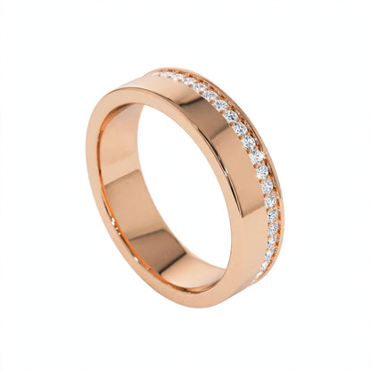14K Rose Gold Diamond Grooved Wedding Band
