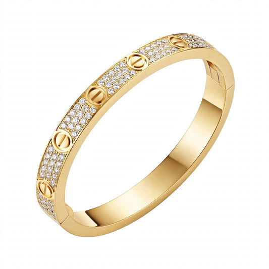 18K Gold Paved Screw Motif Oval Bangle Bracelet