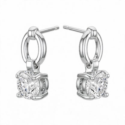 925 Sterling Silver Solitaire Brilliant-Cut Round Dangle Hoops