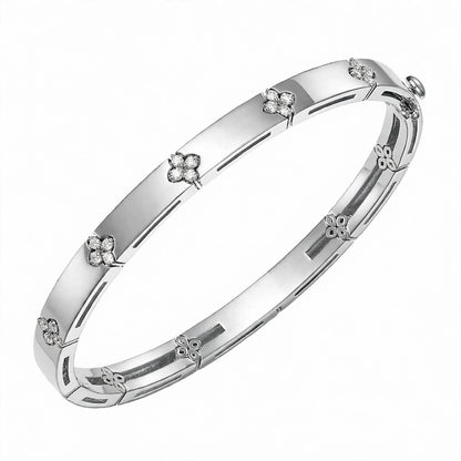 18K Yellow Gold Diamond Flower Station Bangle Bracelet